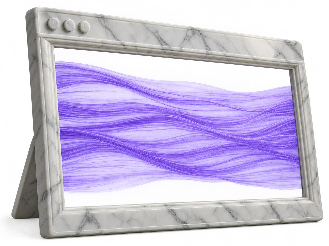 Ein Rahmen aus Marmor in Form eines Browserfensters, darin fließt violettes Licht.